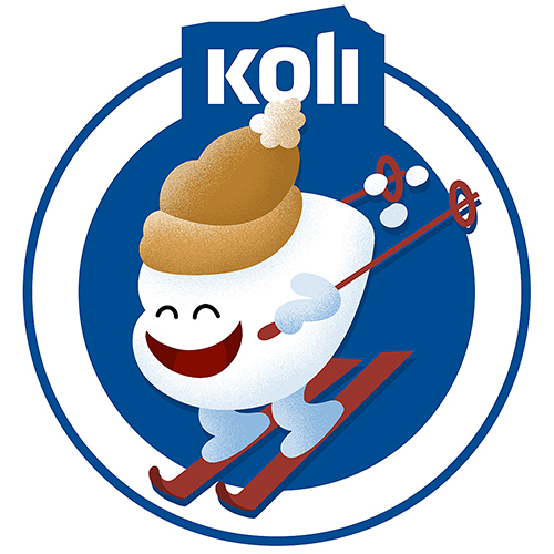 Lasten hiihtoseikkailun tunnus on lumipallologo. 