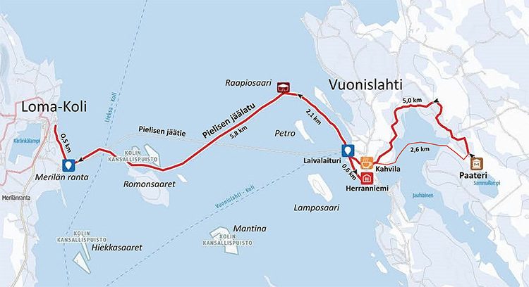 Hiihtäen Kolilta Paateriin pääsee jäälatua ja kyläseuran latua pitkin. ©Vuonis-kylämatkailu.