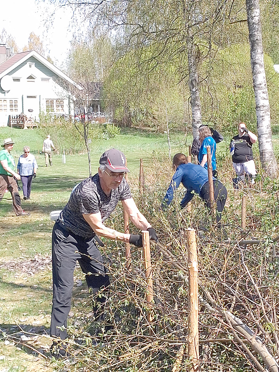 Puulajipuistoon syntyi lahopuuaita talkoilla.